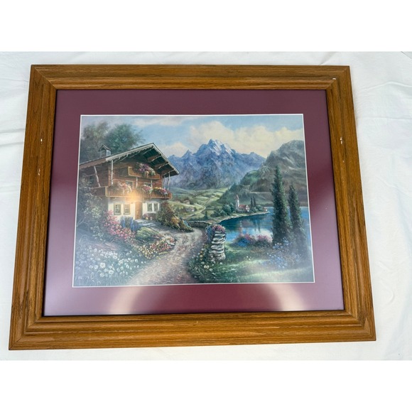 Other - Vintage Granny Cottage Country Framed Print 2479/2480 Chalet Mountain Lake 23x19